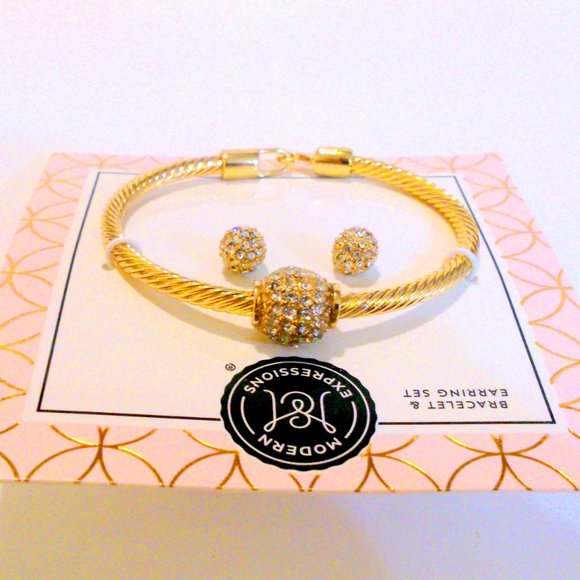 Modern Expressions Pave Set Rhinestone Ball Bracelet & Earrings Demi Set - Picture 3 of 3